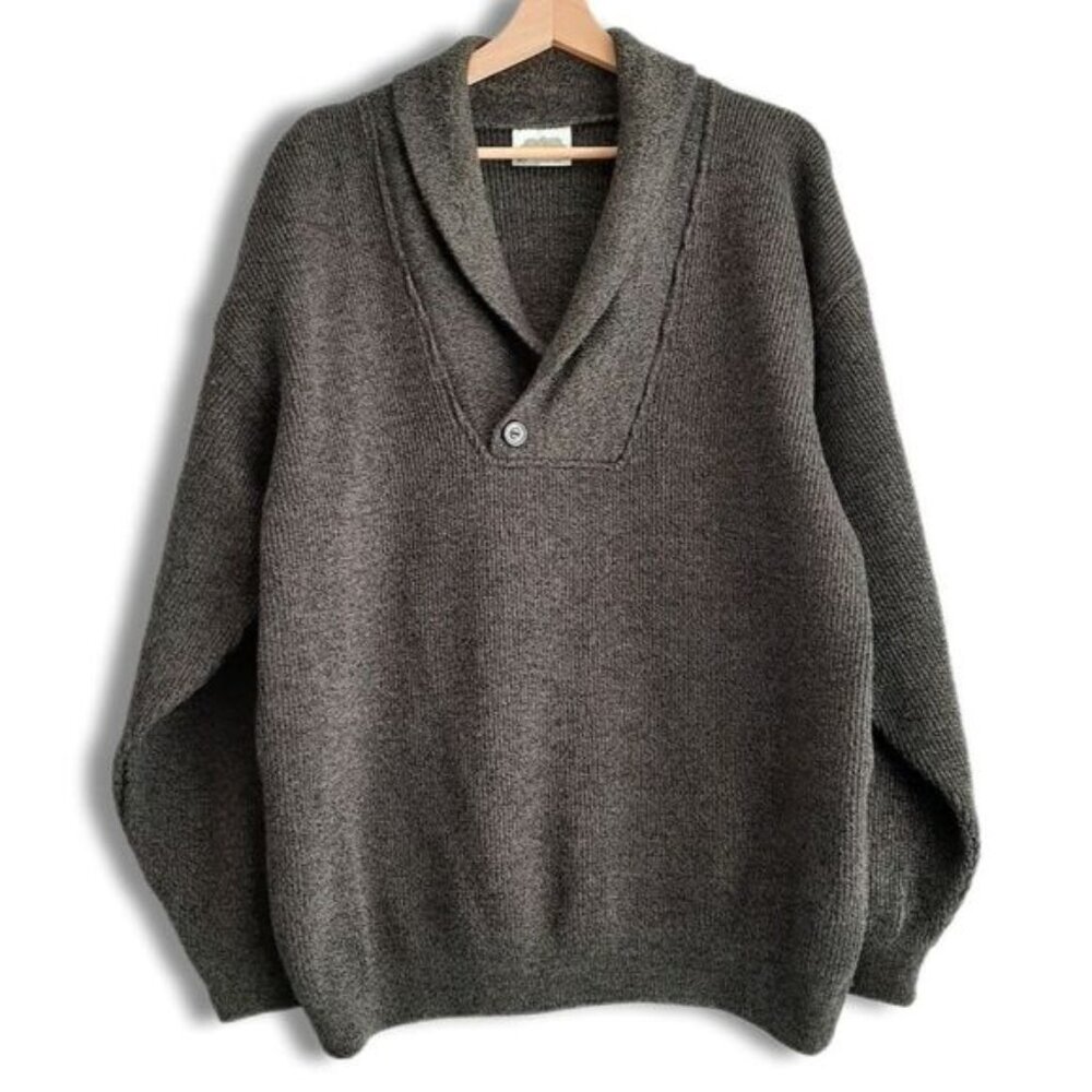 AKLANDA Australian 100% Wool Knit Shawl Collar Sweater Marled Mens Sz XL